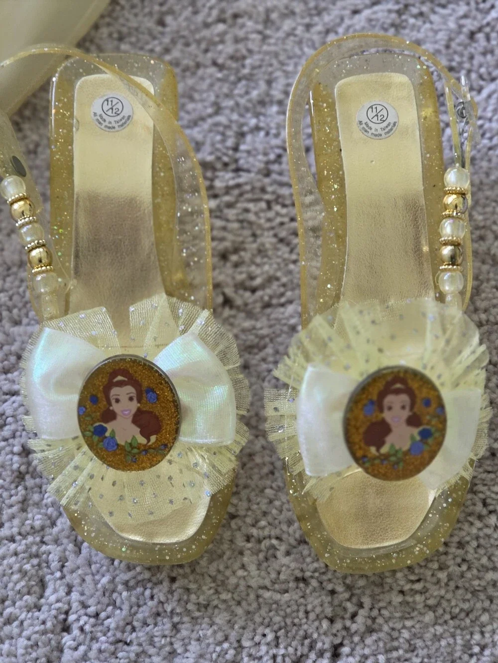 Vintage 2004 Disney Belle Princess Ball Costume Dress Shoes Tiara Gloves Sz. 4/5
